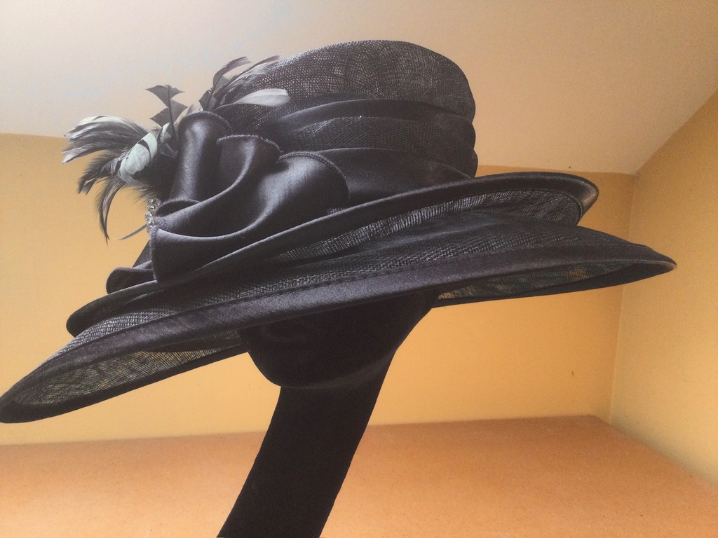 Black Sinamay Satin Rhinstone